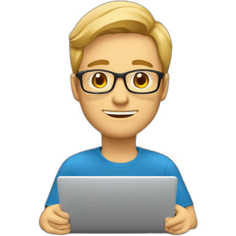 A 44-year old white male elearning developer sitting with sitting in emoji