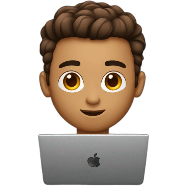 No glasses Cute programmer on his laptop with lighted skin a brown quiff and brown eyes and very little beard  emoji