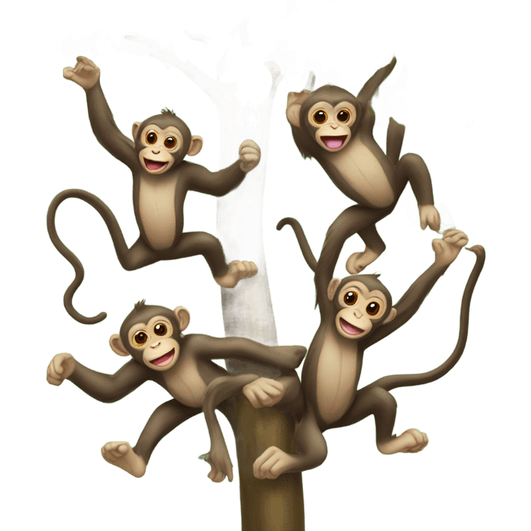 Monkeys in a zoo jumping from tree to tree emoji