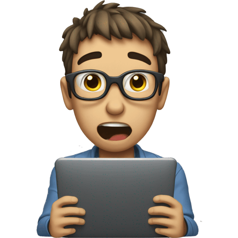 boy TYPING ON KEYBOARD, but looks shocked emoji