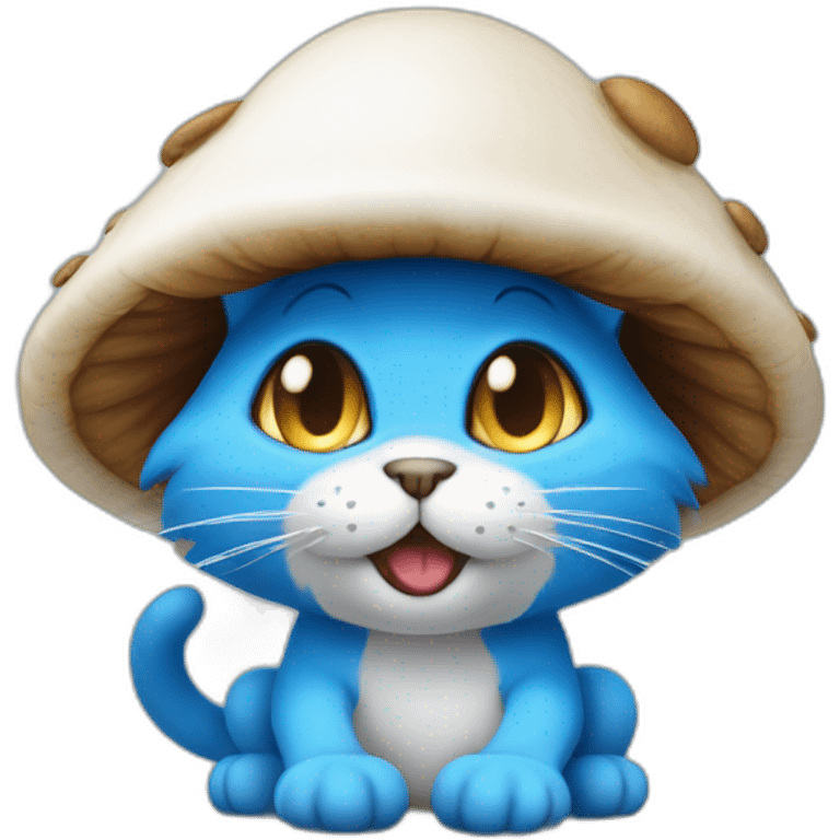 Blue Smurf cat wearing mushroom like a hat emoji