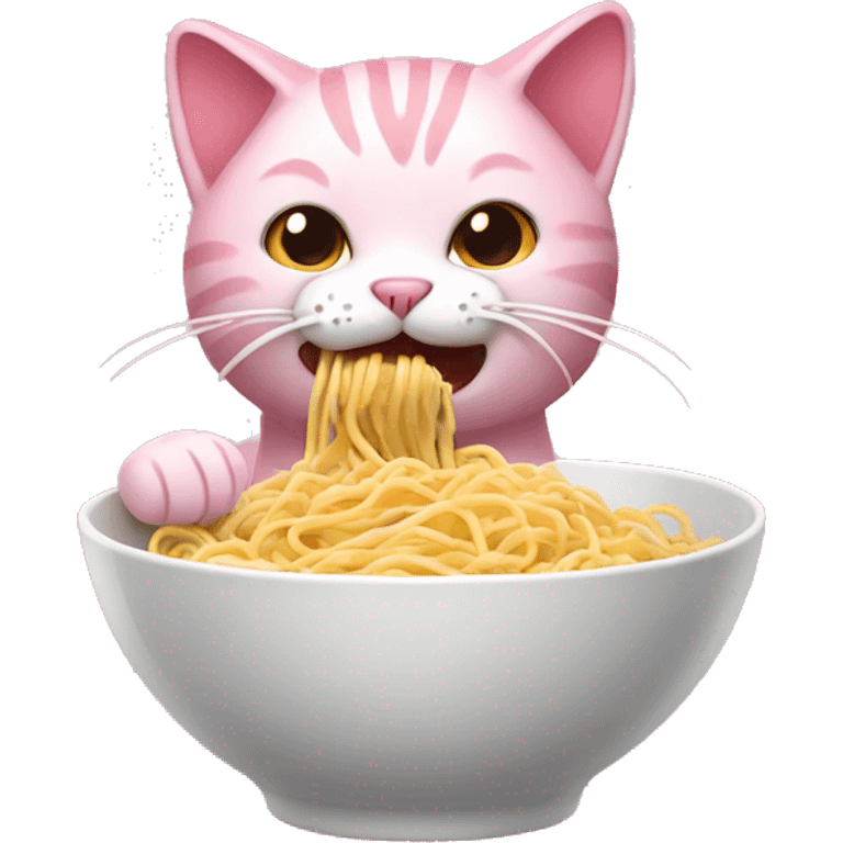 pink cat eating noodles  emoji