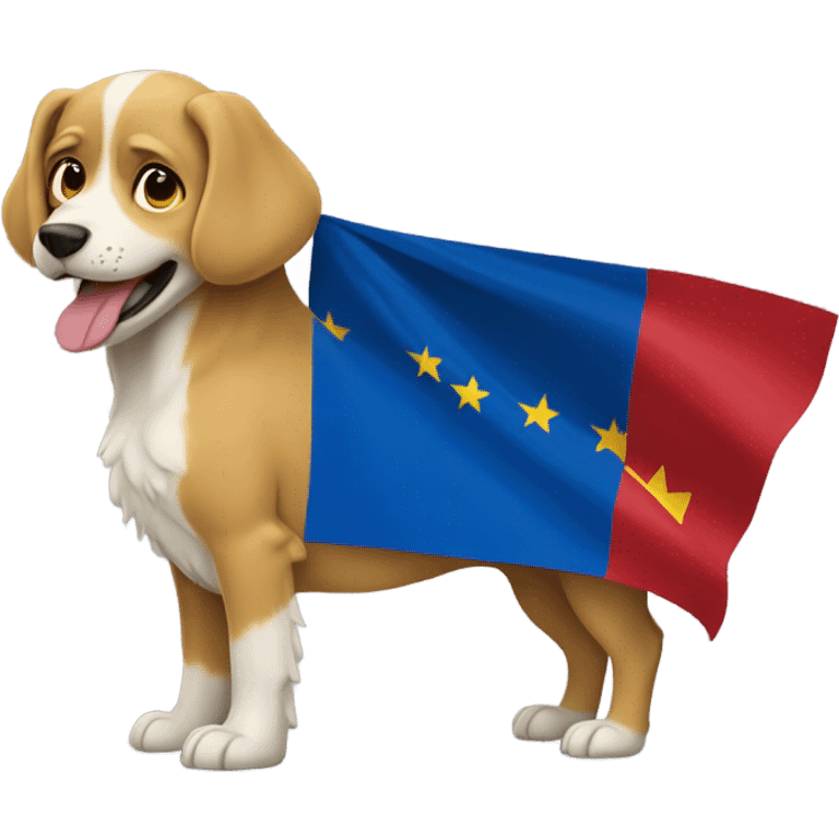 Dog holding romania flag emoji