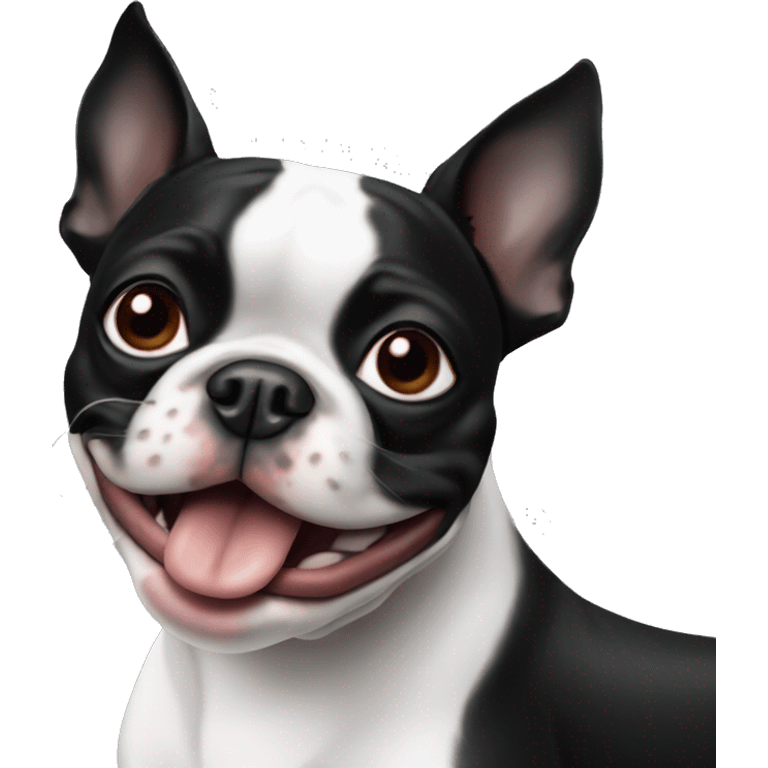 Boston terrier black & white with sausage emoji