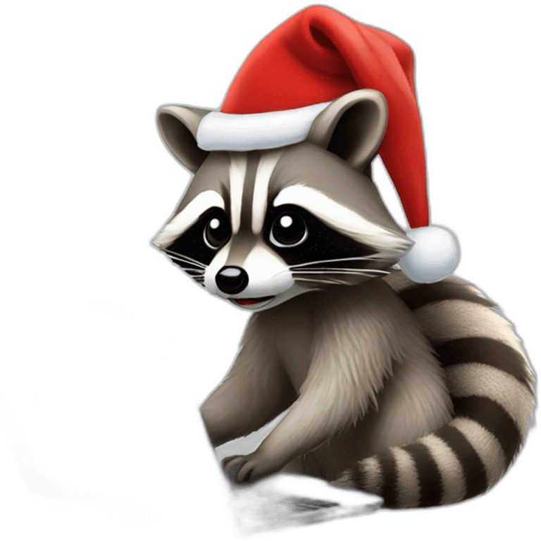 the face of a raccoon with a christmas hat working on a laptop emoji