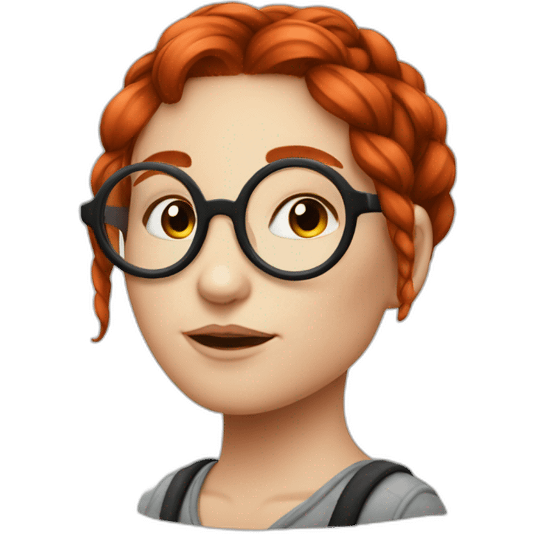 Redhead emo Artist painter girl with one plait and very large round circular glasses emoji