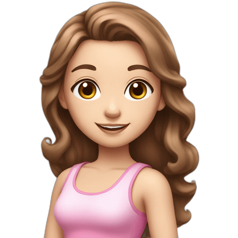 White Girl with Brown hair and Brown eyes, pink Crop top and loli pop smiling  emoji