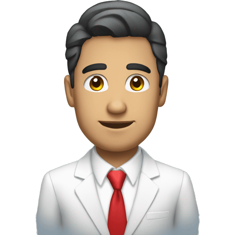 Hispanic man wearing white shirt and blue suit, red tie. Salesman  emoji