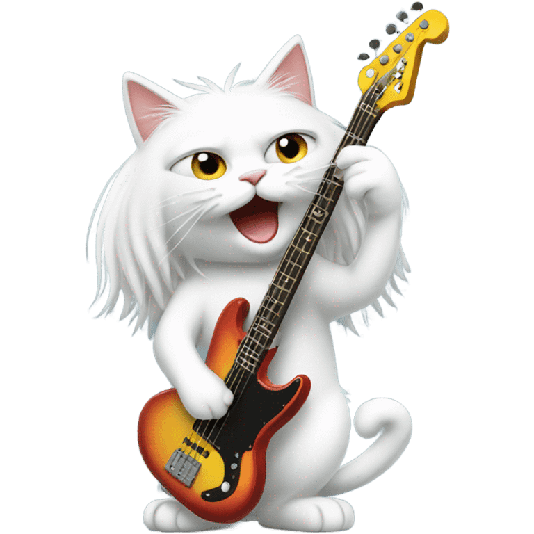 long haired white cat plays electric bass  emoji