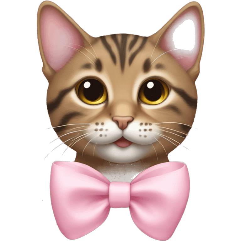 tabby cat with baby pink bow  emoji