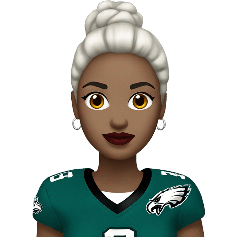  White skin female dark hair red lips wearing Philadelphia Eagles jersey emoji