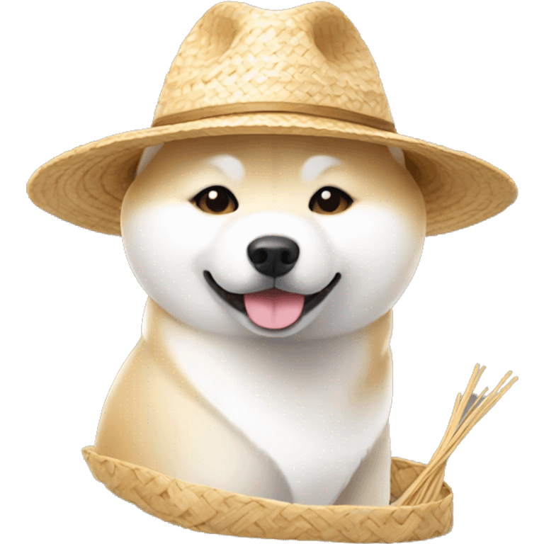 White Shiba Inu with straw hat emoji