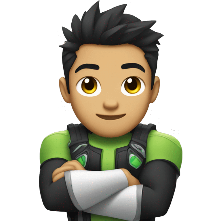 Omnitrix asain, arms folded side looking, half body emoji