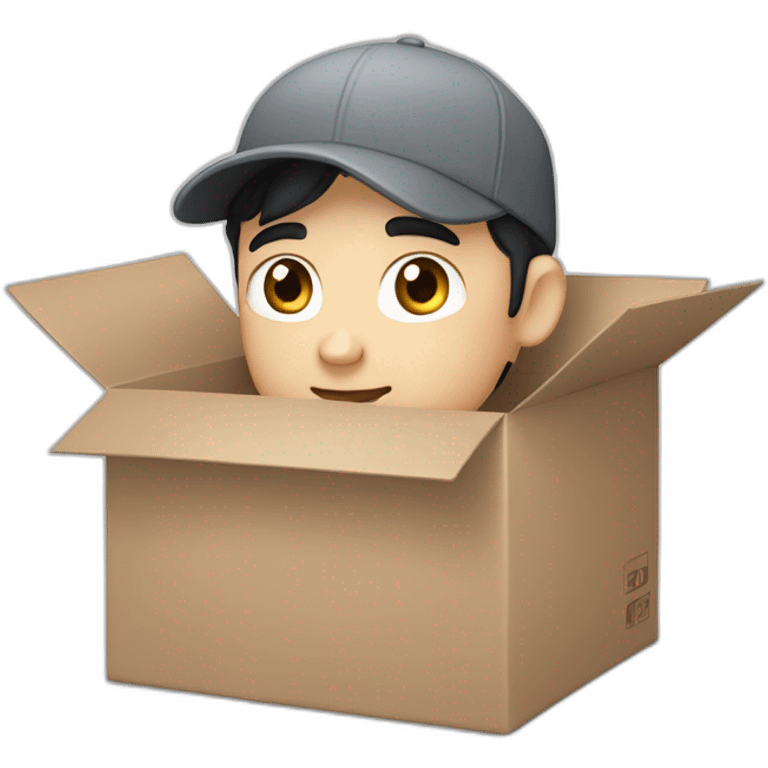 Pale skinned fit Man with black hair in a gray cap and dark gray polo T-shirt keeping a packed box into his hands emoji