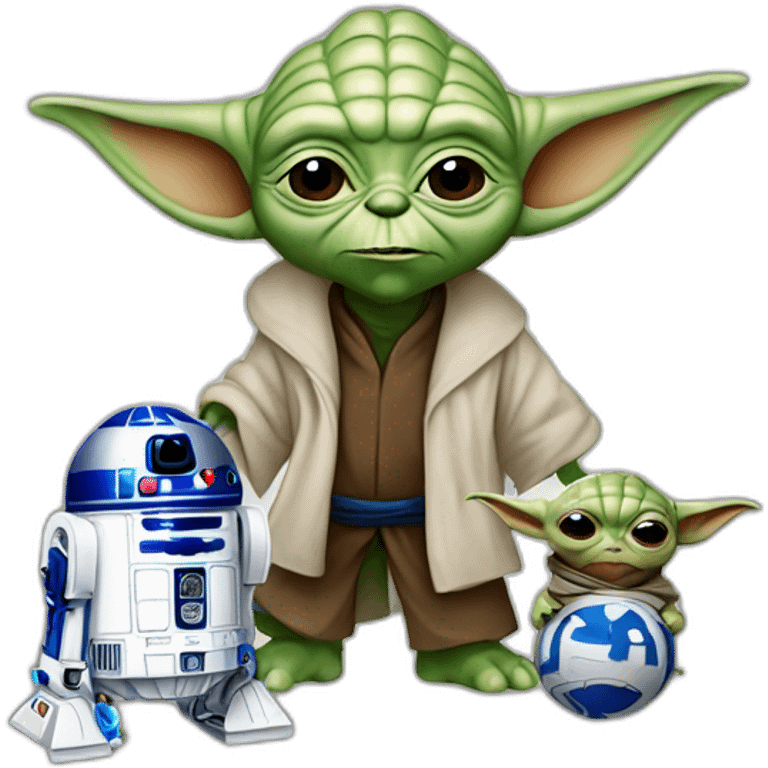 Yoda with R2D2 and Papa Smurf behind him emoji