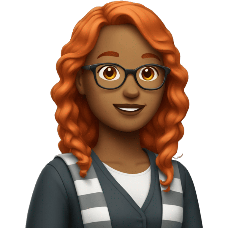 red haired woman wearing college outfit emoji