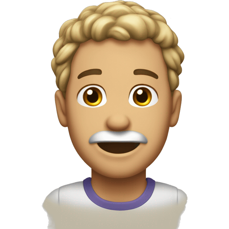 Crie um emoji personalizado com as seguintes características:Rosto redondo.Cabelos escuros e cacheados.Um sorriso largo e amigável. emoji