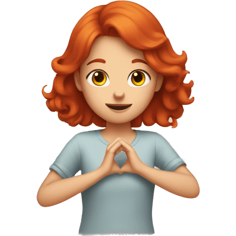 Redhead girl doing a heart with her hands emoji