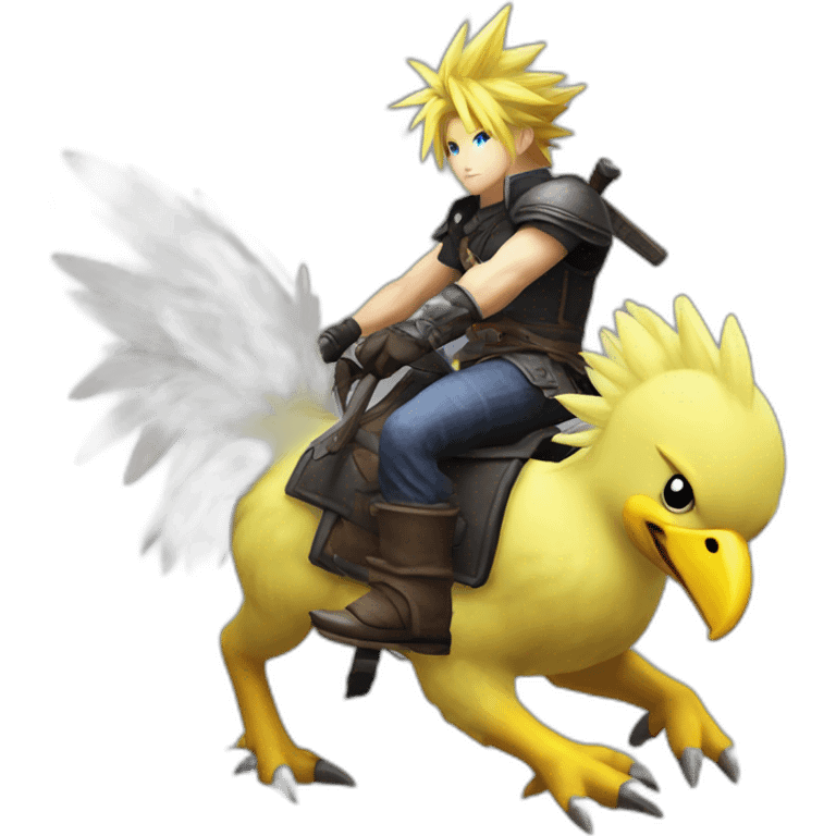 Cloud strife riding a 2 legs chocobo emoji