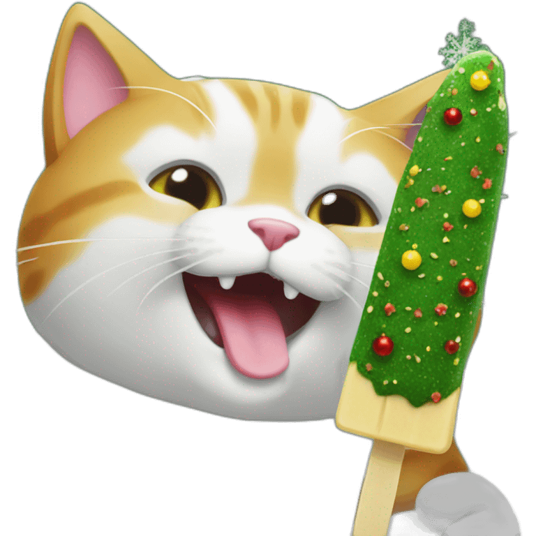 cat eating christmas tree popsicle emoji