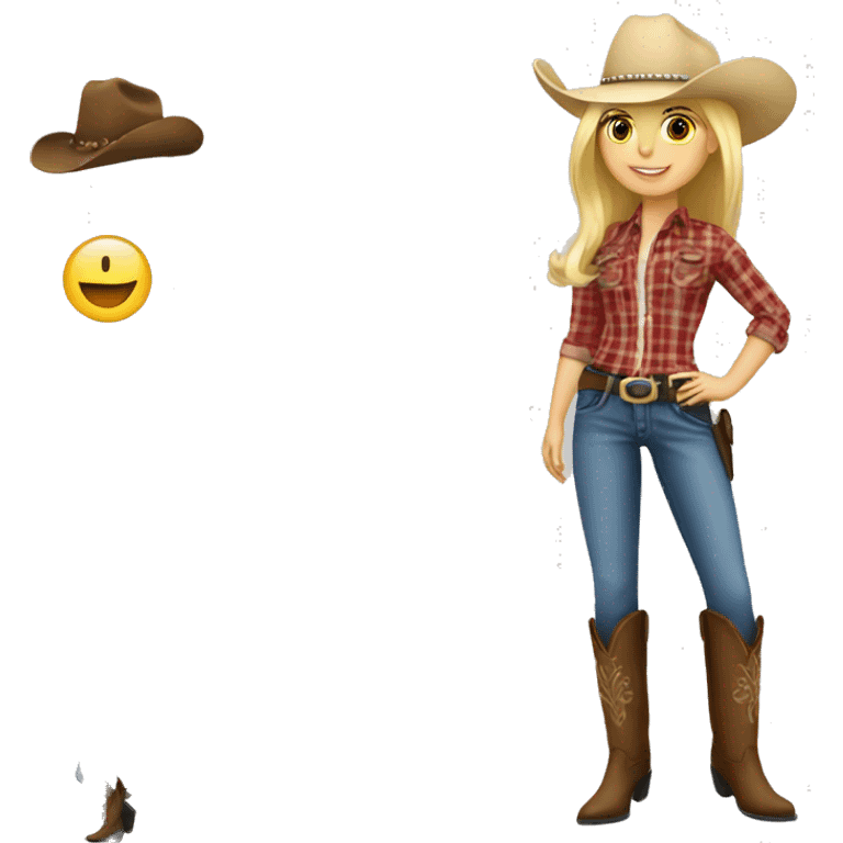 blonde girl in boots and jeans and a cowgirl hat emoji