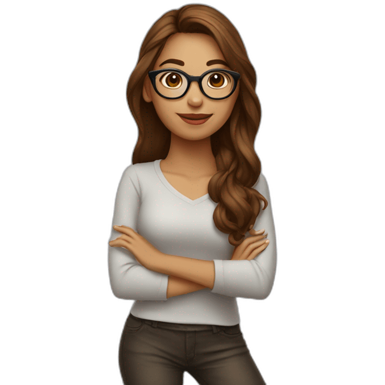 joven mujer cabello marron y lentes emoji