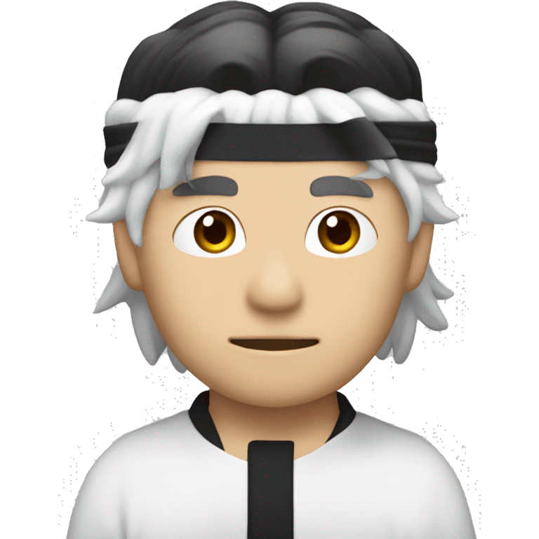 Satoru Gojo with white hair, black blindfold, and black clothing emoji