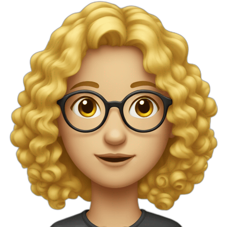 a girl with curly yellow hair to her neck and with round large glasses, Russian-Jewish appearance emoji