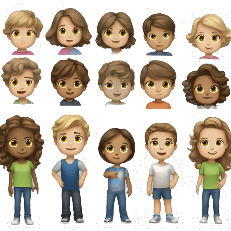 2 mom's, 8 kids brown hair girl, dark blond hair boy, brown hair girl, dark blond hair boys, light blond hair boy/gir twins, brown hair toddler girl, brown hair baby boy emoji