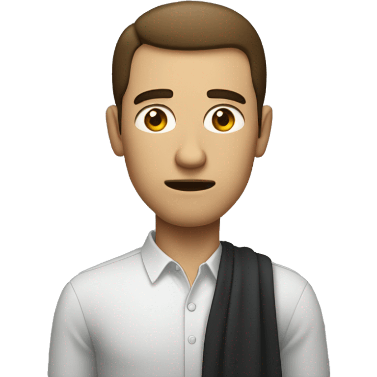  a slim man standing with a slightly tense posture. The man has a worried expression with slightly raised eyebrows, small eyes, and a slight frown.  emoji