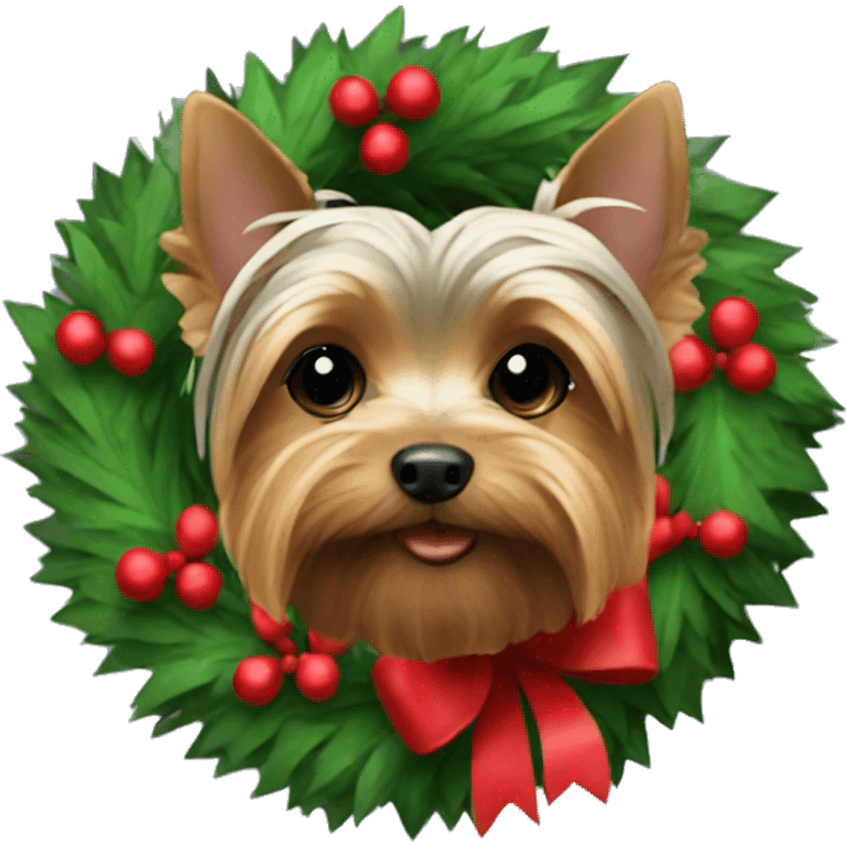 Yorkie in a Christmas wreath emoji