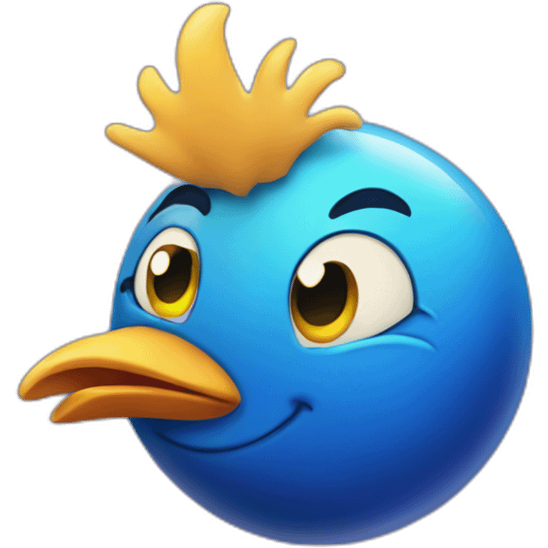 planet Neptune with a cartoon smiling chicken face with smiling eyes emoji