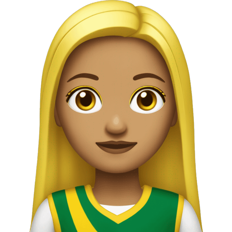 menina pele morena roupa do sao paulo  olho verde cadelo amarelo. emoji