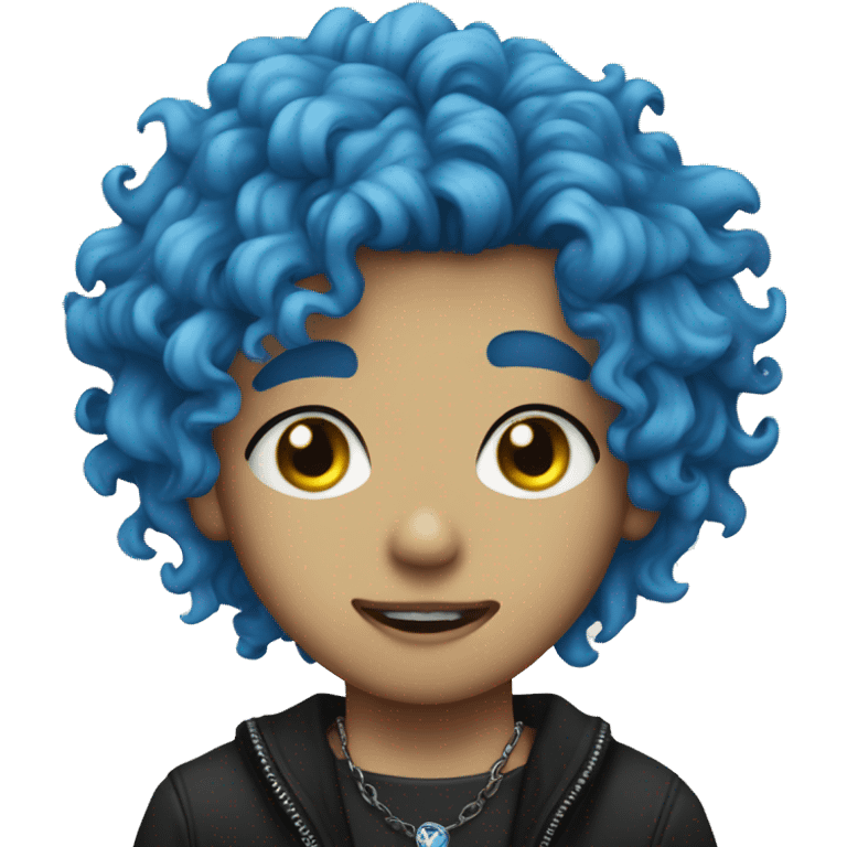 boy with blue curly hair punk style choker emoji