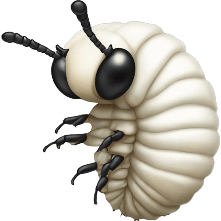 White beetle grub with a small black head and no legs profile view emoji