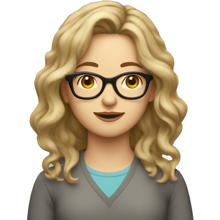 caucasian girl with wavy shoulder length hair and glasses emoji