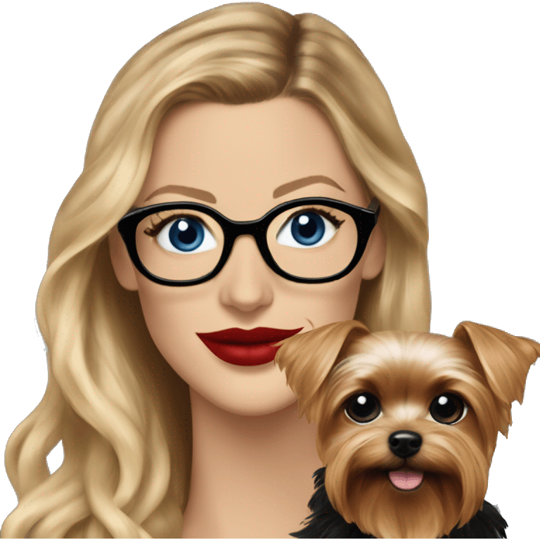 Blake lively blue eyes and black glasses with red lips holding Yorkshire terrier  emoji