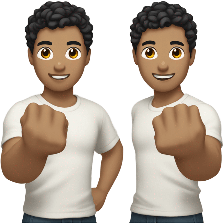 man with short curly black hair with bangs, asian skin type, left hand in a fist, right hand wraps around left hand  emoji