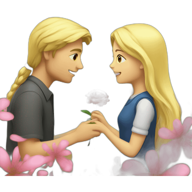 A blonde girl gives a flower to a man  emoji