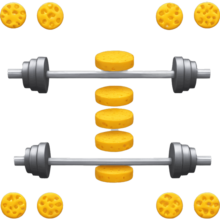 One front view of a Olympic Barbell with cheese-flavored puffed corn snacks instead weight disks emoji