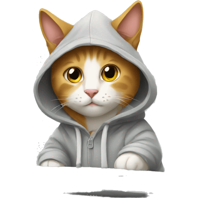 Cat in hoodie using laptop emoji