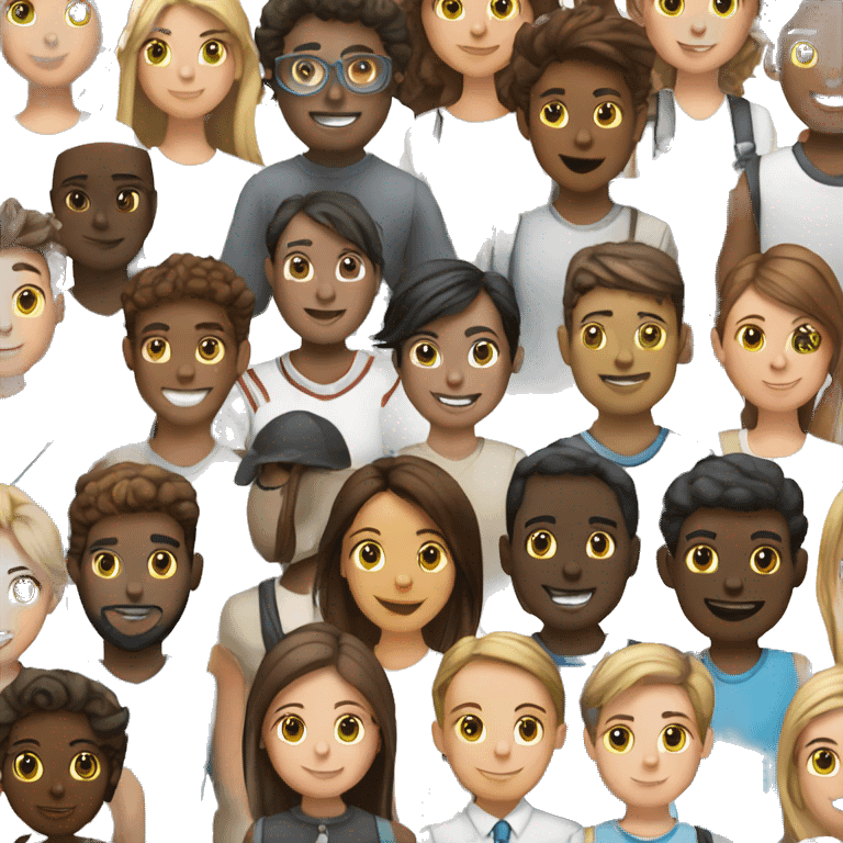 group of students working in a group different races emoji