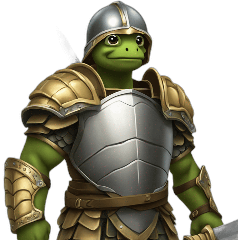 Franklin la tortue portant un casque romain et une armure romaine tenant un glaive emoji