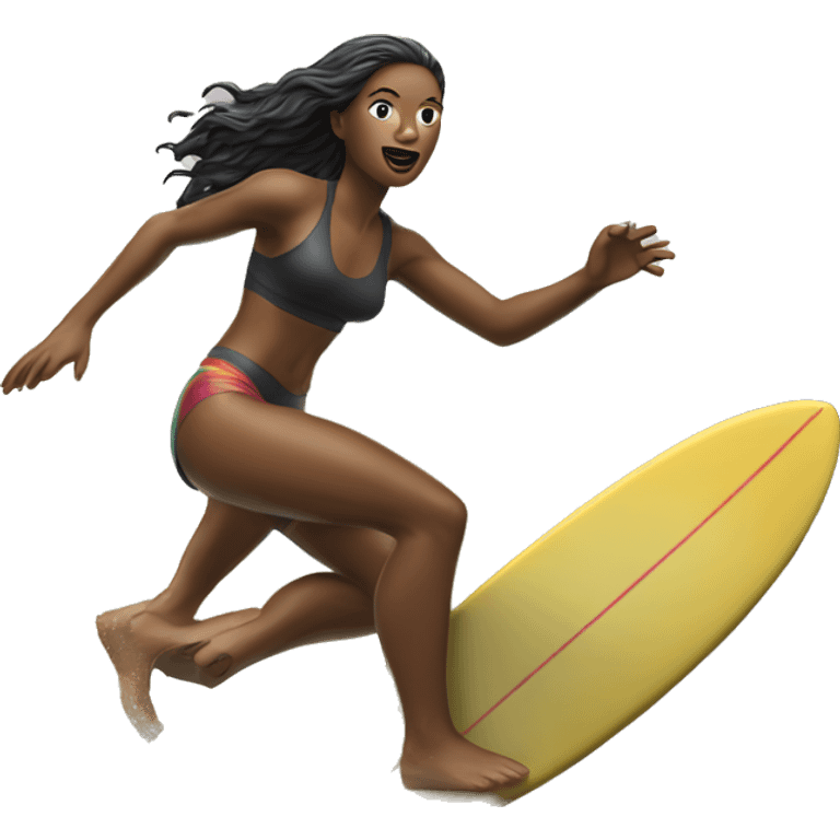 Surfer girl chasing emoji