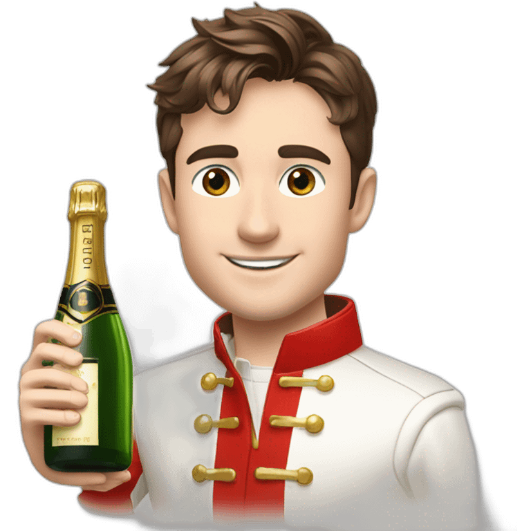 Charles Leclerc in red and White with champagne bottle emoji