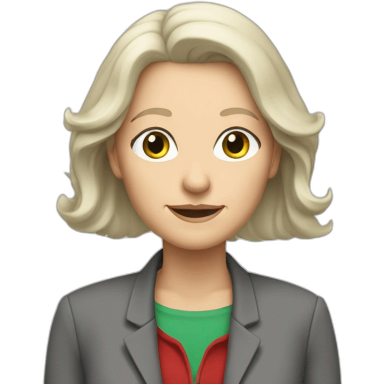 28 old women, white skin, long blond hair, green eyes, red shirt in a gray jacket emoji