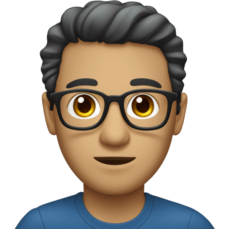 Hombre de tez blanca con lentes, cabello negro, con una camisa azul ocuro emoji