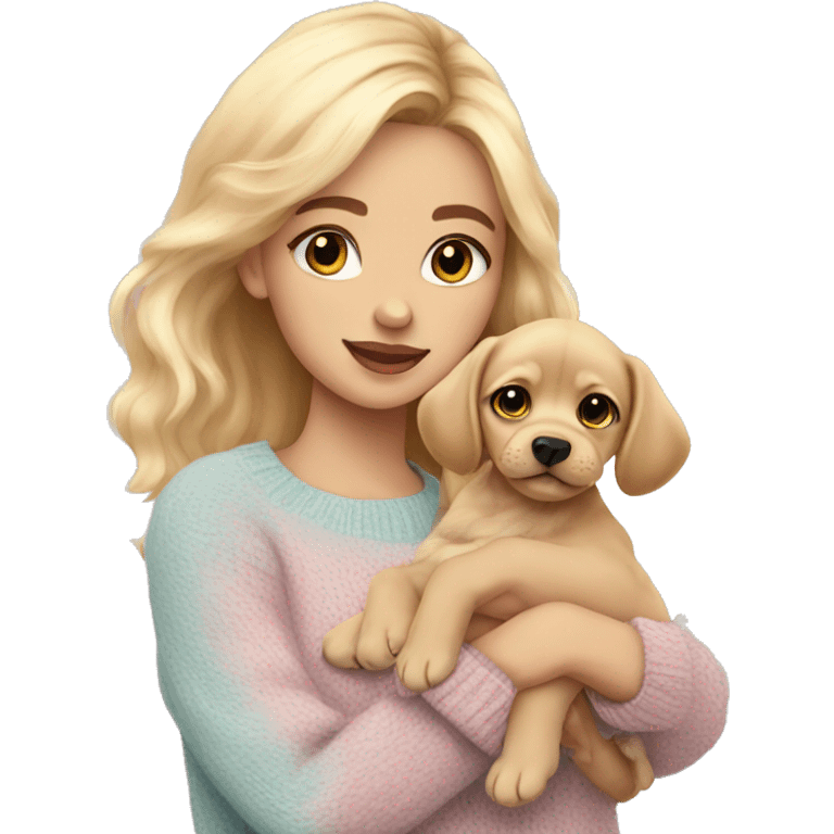 Pretty girl blonde hair pastel sweater light skin holding puppy emoji