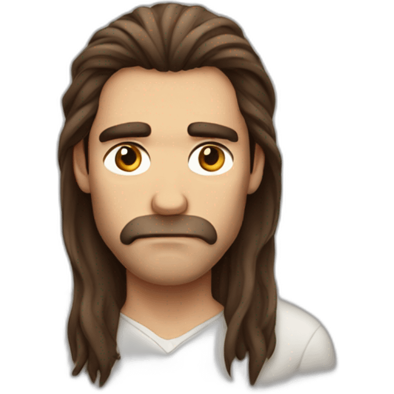 grumpy Man with long brown hair without moustache emoji