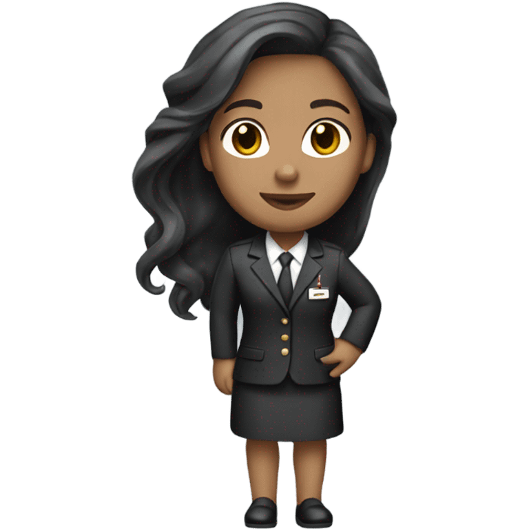 flight attendant wearing blaxk suit long brown hair light skin  emoji